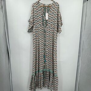 Karma Highway Multicolor Floral Tiered Button Down Maxi Dress One Size NWT